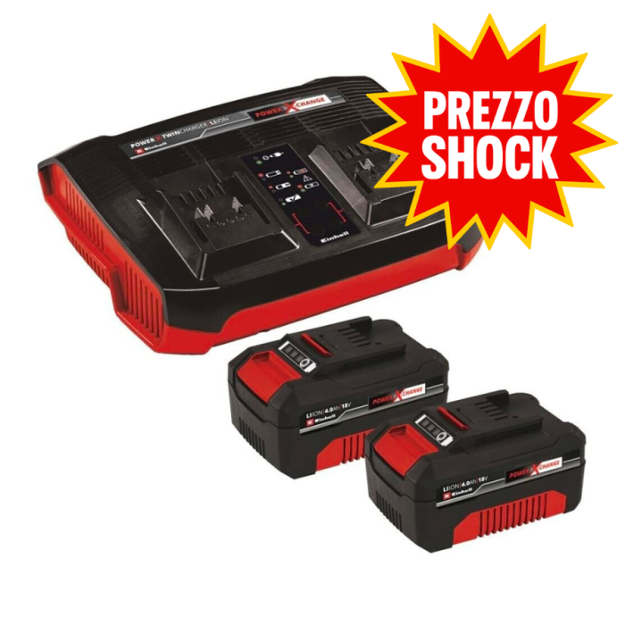 Caricabatteria doppio + 2 Batterie 4,0 Ah | Einhell