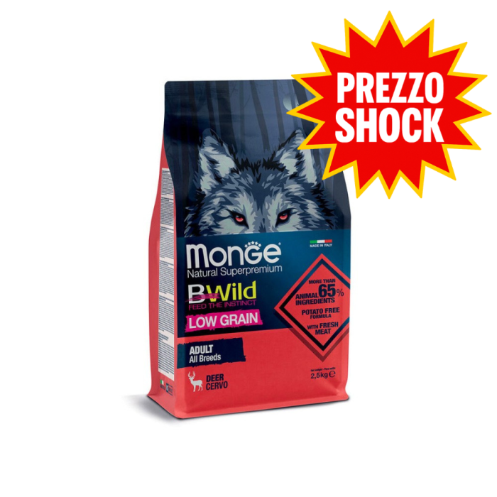 Crocchette Cane Adult All Breeds Cervo Low Grain | Monge BWild | 2,5 kg