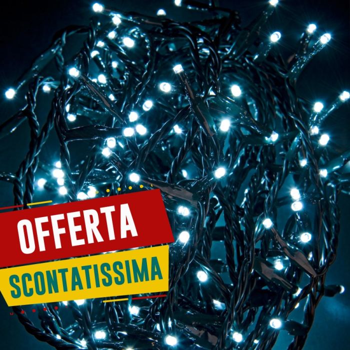 Catena 300 Led Bianco Freddo 3mm Filo Verde