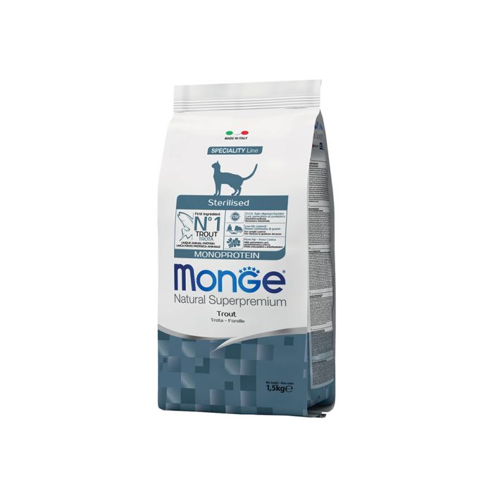 Crocchette Gatto Sterilizzato Trota | Monge Natural Superpremium | 1,5 kg