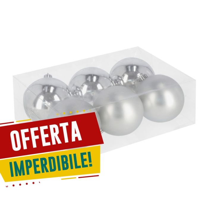 Palline Plastica per albero di Natale Argento Ø80 6 PZ 